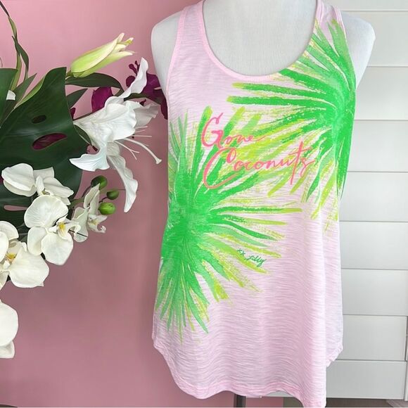 Lilly Pulitzer Pink Cordelia Gone Coconuts Racerback Tank Top NWOT - Picture 1 of 11